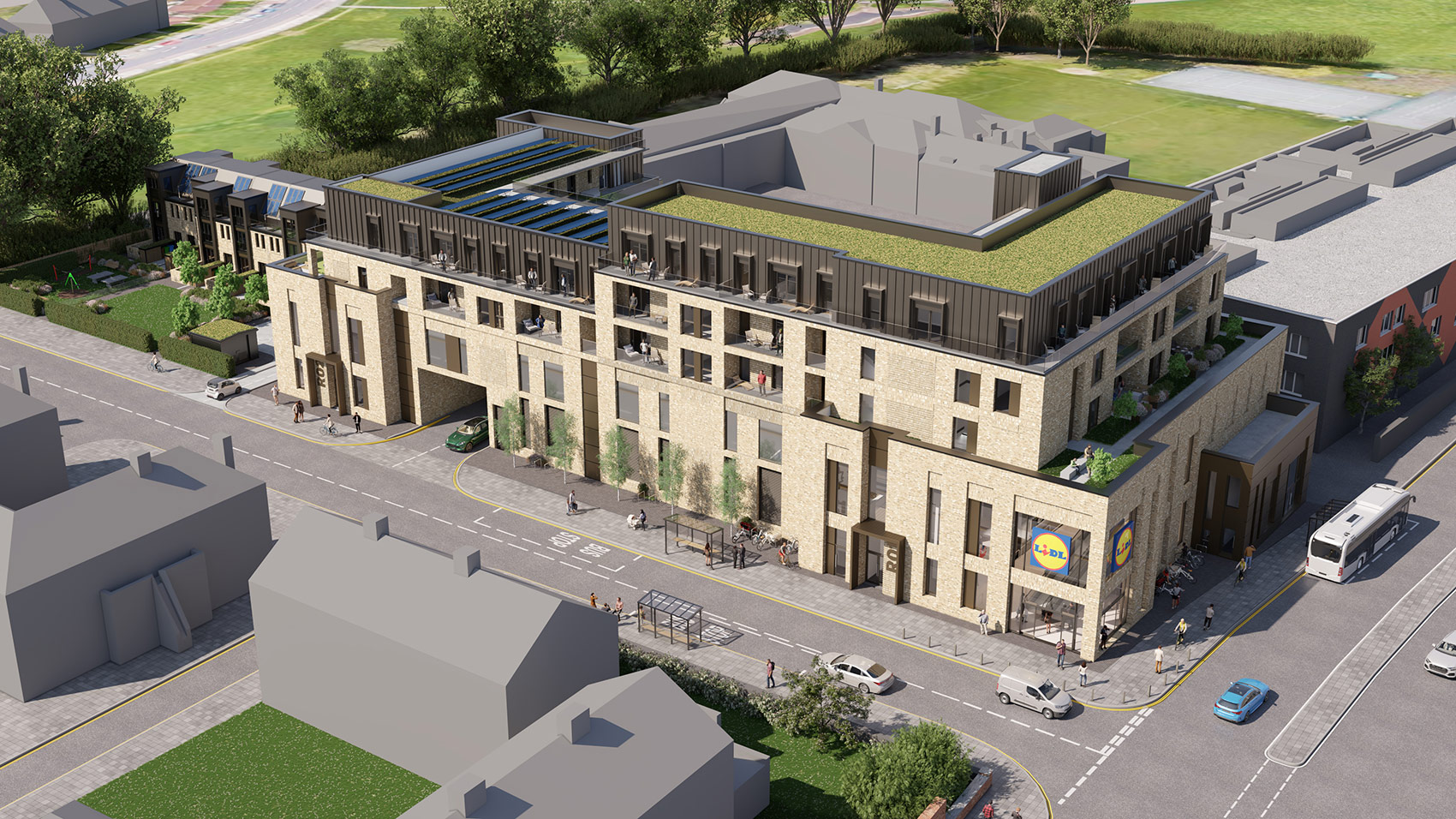 3D visual of the proposed Lidl store & new homes